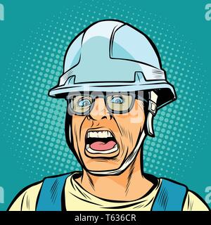 Arbeiter in einen Helm zu schreien. Gefahr von Schreck Stock Vektor