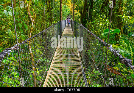Menschen zu Fuß auf den Vulkan Arenal Hängebrücken in den tropischen Regenwald von Costa Rica, Mittelamerika. Stockfoto