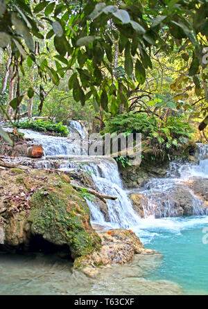 Kuang Si Wasserfall im Dschungel in der Nähe von Luang Prabang Stockfoto