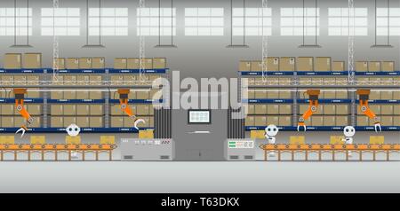 Automation factory Konzept mit Roboter arbeiten Design Vector Illustration Stock Vektor