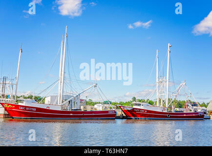 Krabbenfänger, darunter Eric Huynh und Kapitän Eric III, werden entlang der Bank im Bayou La Batre, Alabama angedockt. Stockfoto