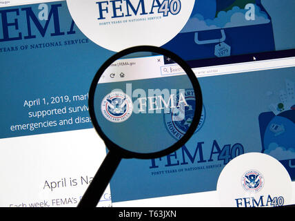 MONTREAL, KANADA - 24 April 2019: Fema.gov USA Regierung home page unter der Lupe. Die FEMA, Die Federal Emergency Management Agency Stockfoto