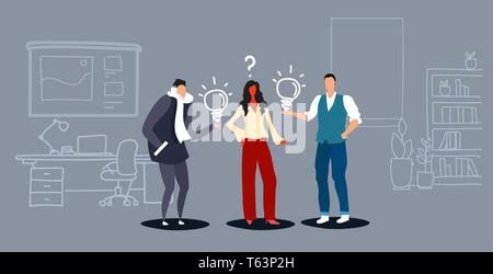 Geschäftsleute, die Glühbirnen Männer schlägt Creative Business Plan, Frau boss Auswahl Idee Konzept erfolgreiche Teamarbeit office interior Skizze Stock Vektor
