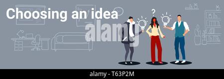Geschäftsleute, die Glühbirnen Männer schlägt Creative Business Plan, Frau boss Auswahl Idee Konzept erfolgreiche Teamarbeit office interior Skizze Stock Vektor