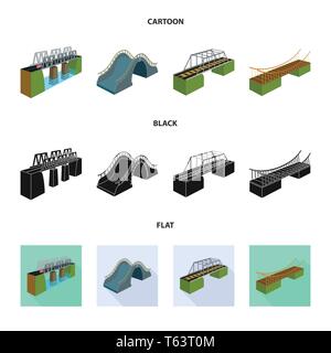 Brücke, modern, Fußgängerzone, Meer, montiert, Eisenbahn, montiert, Hängen, Eisenbahn, Beton, Spalten, Ufer, Fluss, Handläufe, Autobahn, Metall, Alte, Wasserfall, Spalte, Straße, Lange, Prop, Arch, Ufer, hängend, Bahn, Bau, Bahn, Kabel, Verbindung, entwerfen, konstruieren, side, Brückenbau, Architektur, Sehenswürdigkeiten, Struktur, Kreuzung, Sicht, Set, Vector, Icon, Illustration, isoliert, Sammlung, Element, Grafik, Vektor, Vektoren, Stock Vektor