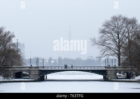 Skyline von Hamburg mit Radio Telecommunication Tower Heinrich Herz Turm, Deutschland Stockfoto