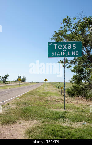 Texas State Line Verkehrszeichen auf der historischen Route 66 USA, Oklahoma, USA Stockfoto