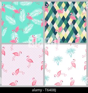 Cute nahtlose Flamingo Muster Sammlung Vector Illustration Stock Vektor