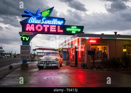 Historische Blaue Schwalbe Motel auf US-Route 66 in Tucuncari, New Mexico, USA Stockfoto