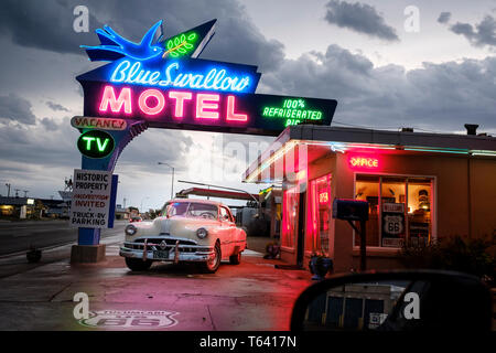 Historische Blaue Schwalbe Motel auf US-Route 66 in Tucuncari, New Mexico, USA Stockfoto