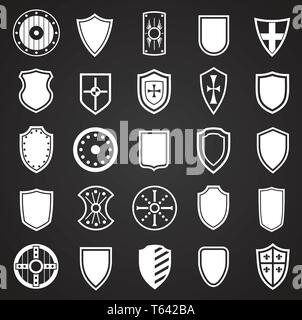 Schilde Symbole auf schwarzem Hintergrund für Grafik- und Webdesign. Einfachen Vektor unterzeichnen. Internet Konzept Symbol für Website Taste oder mobile App. Stock Vektor