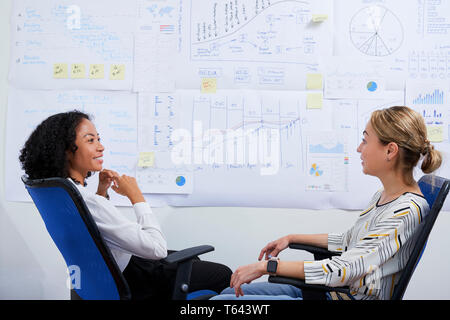 Unternehmerinnen diskutieren neue Strategie Stockfoto