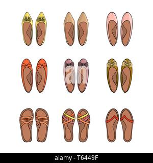 Frau Sommer Schuhe. Symbole gesetzt. Vector Illustration Stock Vektor