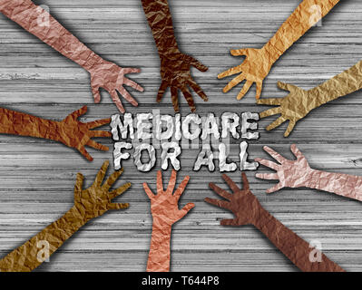 Medicare Versicherung für alle nationalen Gesundheit Regierung Sozialpolitik Konzept als politische Themen in einem 3D-Illustration Stil Stockfoto