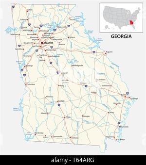 Straßenkarte des US-amerikanischen Bundesstaates Georgia Stock Vektor
