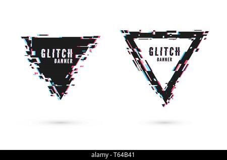 Geometrische Banner mit Verzerrung - Glitch. Dreieck Form Rahmen. Die digitale Technologie moderne Plakat und Flyer Vorlage. Vector Illustration Isola Stock Vektor