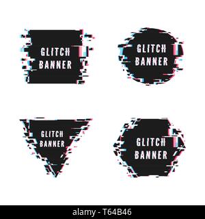 Platz dreieckige hexagonal und kreisförmigen Banner in verzerrten glitch Stil. Vector Illustration auf weißem Hintergrund Stock Vektor