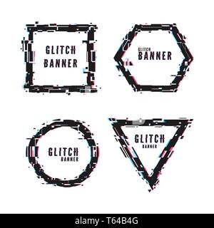 Moderne abstrakte Banner in verzerrten glitch Stil. Geometrischen rahmen Form mit glitch Wirkung. Vector Illustration auf weißem Hintergrund Stock Vektor