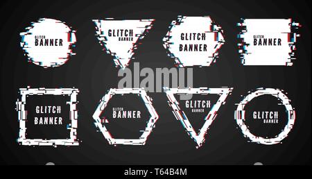 Weiße geometrische Form Banner mit Verzerrung - Glitch. Die digitale Technologie moderne Plakat und Flyer Vorlage. Vector Illustration Stock Vektor