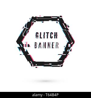 Hexagon Banner mit Verzerrung - Glitch. Die digitale Technologie moderne Plakat und Flyer Vorlage. Vector Illustration auf weißem Hintergrund Stock Vektor