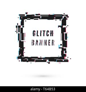 Square Banner mit Verzerrung - Glitch. Die digitale Technologie moderne Plakat und Flyer Vorlage. Vector Illustration auf weißem Hintergrund Stock Vektor