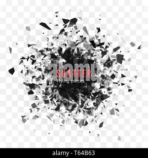 Erschüttern und Zerstörung. Abstrakte cloud der Stücke und Fragmente nach der Explosion. Vector Illustration isoliert auf transparentem Hintergrund Stock Vektor