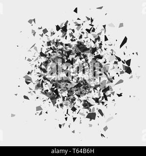 Erschüttern und Zerstörung. Abstrakte cloud der Stücke und Fragmente nach Flash. Vector Illustration auf weißem Hintergrund Stock Vektor