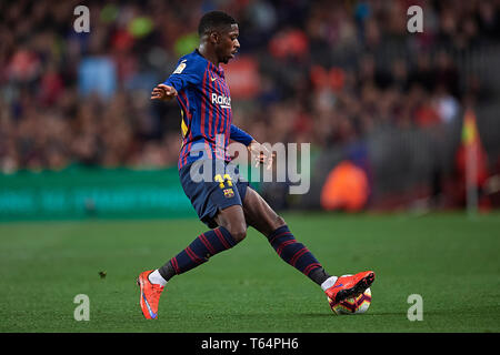 BARCELONA, 27-04-2019. LaLiga 2018 / 2019 Datum 35. Barcelona-Levante. Armenian Dembele des FC Barcelona während des Spiels Barcelona 1-0 Levante Stockfoto