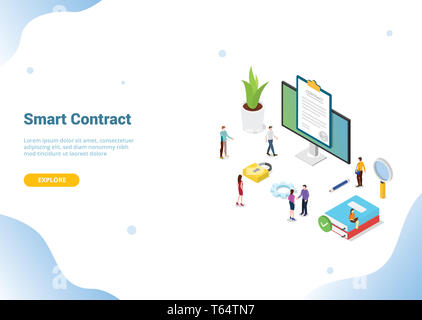 Isometrische elektronische digitale Vertrag Konzept für Website Vorlage Landung homepage Banner mit modern-Vector Illustration Stockfoto