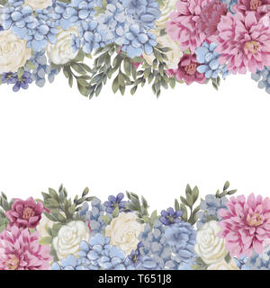 Florale für Design Save the date Karten, Einladungen, Plakate und Geburtstag Dekoration. Rahmen von Hand bemalt, auf weißem Hintergrund. Rosa Chry Stockfoto