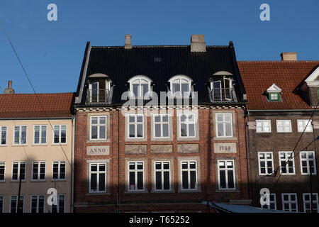 Haus gebaut im Jahr 1756, Waterfront, Nyhavn (neuer Hafen''), Kopenhagen, Dänemark Stockfoto