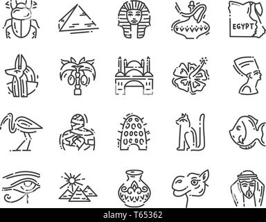 Set mit 20 flachen Symbole Ägyptens Kultur, Design Elemente auf Weiß für Website isoliert Stock Vektor