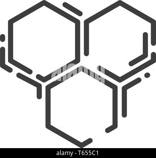 Simple Line Art Symbol von drei Bienen sechseckige Wabe Stock Vektor