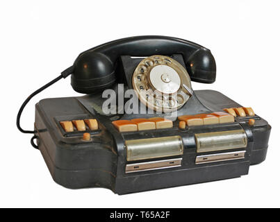 Alten grunge vintage Telefon auf weißen isoliert Stockfoto