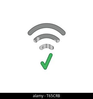 Flaches Design Stil Vector Illustration Konzept der wlan Symbol Symbol mit Häkchen auf weißem Hintergrund. Farbige Konturen. Stock Vektor