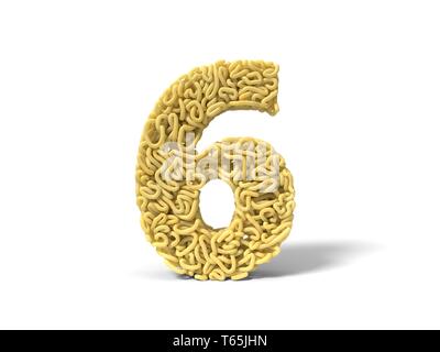 Nudeln in Form von Nummer 6. curly Spaghetti zu kochen. 3D-Darstellung Stockfoto