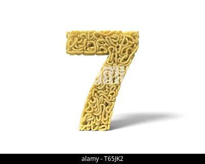 Nudeln in Form von Nummer 7. curly Spaghetti zu kochen. 3D-Darstellung Stockfoto