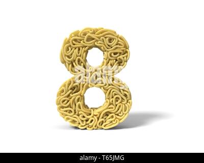 Nudeln in Form von Nummer 8. curly Spaghetti zu kochen. 3D-Darstellung Stockfoto