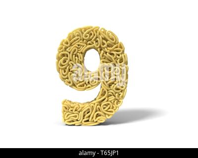 Nudeln in Form von Nummer 8. curly Spaghetti zu kochen. 3D-Darstellung Stockfoto