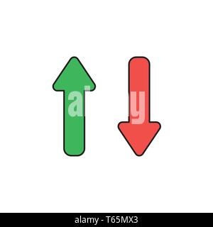 Vektor icon Konzept der beiden Pfeile nach oben und unten mit grünen und roten Farben. Schwarzen umrissen und gefärbt. Stock Vektor