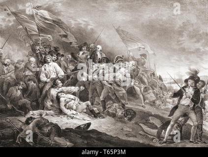 Der Tod von General Warren in der Schlacht von Bunker Hill. 19. jahrhundert Gravur nach einem 18. Jahrhundert Gemälde von John Trumbull. Stockfoto