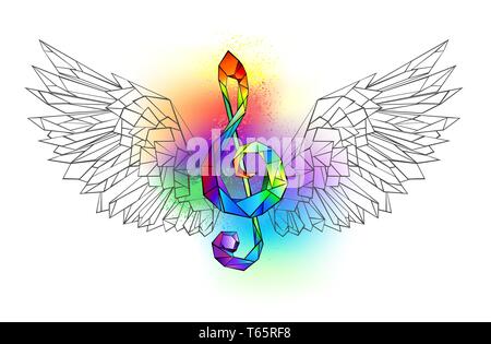 Rainbow, helle Tonart mit polygonalen Kontur Flügel auf weißem Hintergrund. Stock Vektor