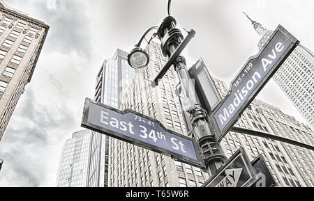 Street in New York City. East 34th Street, die Madison Avenue. Stockfoto