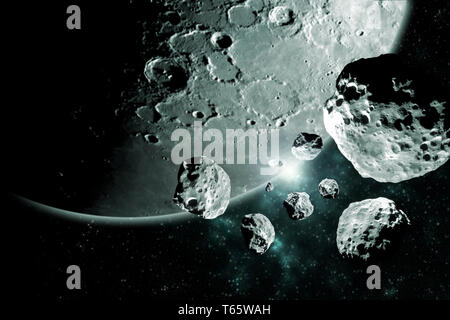 Meteoriten Stücke vom Mond mit Starlight Deep space Bild, Science Fiction Fantasy ideal für Tapeten und Drucken. Elemente dieses Bild liefern Stockfoto