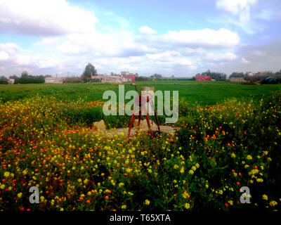 Alte gut ankerwinsch in schönen Feld Stockfoto