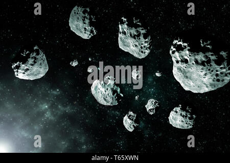 Meteoriten Stücke vom Mond mit Starlight Deep space Bild, Science Fiction Fantasy ideal für Tapeten und Drucken. Elemente dieses Bild liefern Stockfoto