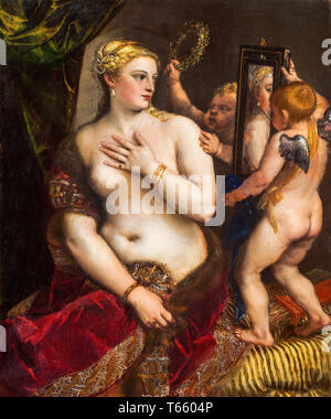 Tizian, Tiziano Vecellio, Venus mit Spiegel, Ölgemälde auf Leinwand, ca. 1555 Stockfoto