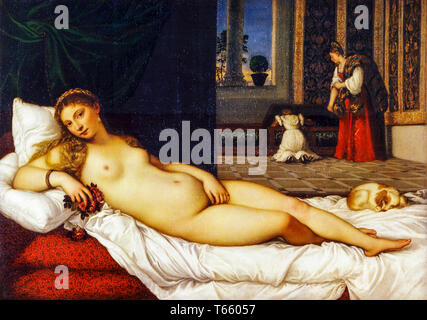 Tizian, Tiziano Vecellio, Venus von Urbino, Renaissance-Gemälde in Öl auf Leinwand, 1538 Stockfoto