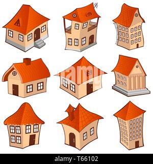 Einstellen der Häuser im Comic-stil auf Weiß Stock Vektor