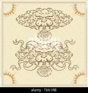 Abstrakte Fläche innerhalb der Wolke, Symbol der Wind. Vintage Element der alten Karte in Gravur Stil Stock Vektor